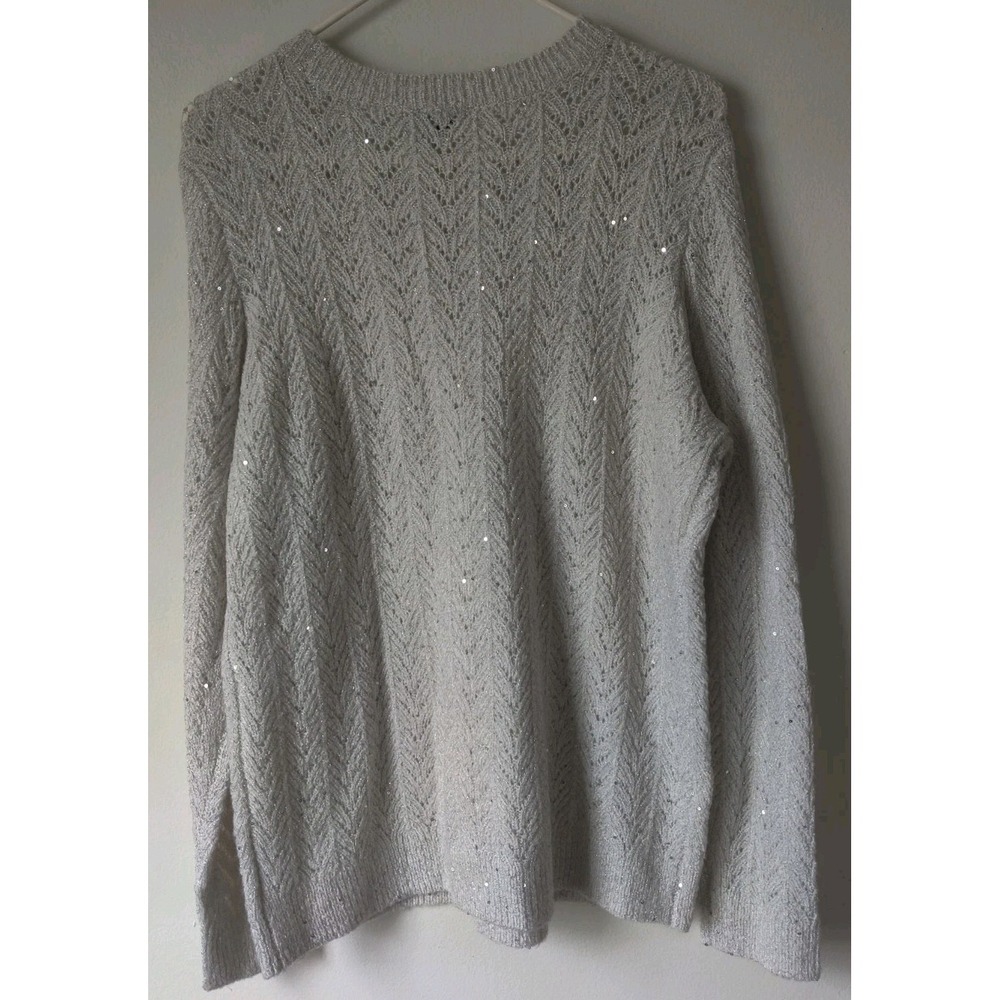 Talbots Women's Sweater Open Knit Metallic‎ Beige Pullover Neutral Size L NWT - Picture 2 of 5